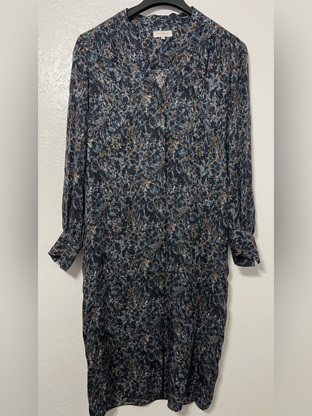 Lafayette 148 Silk Abstract Print Shirt Dress S No Belt